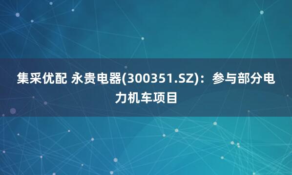 集采优配 永贵电器(300351.SZ)：参与部分电力机车项目