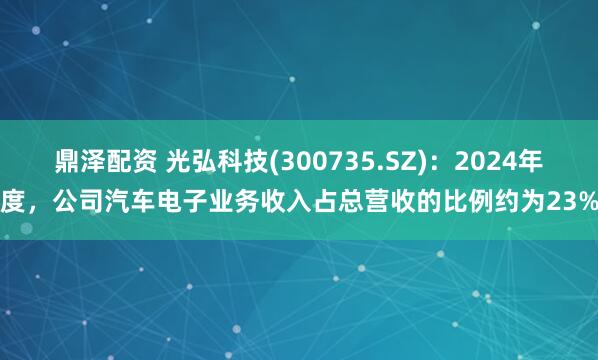 鼎泽配资 光弘科技(300735.SZ)：2024年度，公司汽车电子业务收入占总营收的比例约为23%