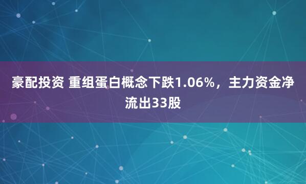 豪配投资 重组蛋白概念下跌1.06%，主力资金净流出33股